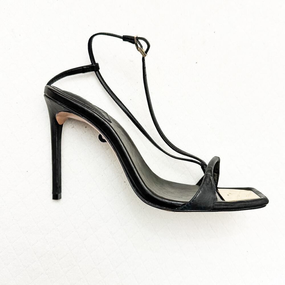 Schutz Lace Up Leather Strappy Stiletto Black Square Toe Sandal Size 10
